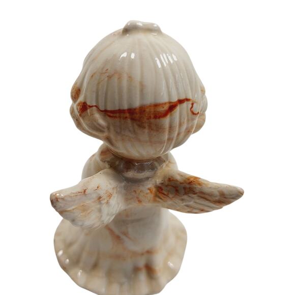 Alabama Clay Pottery 4” Pair Of Praying Angels Figurine Orange Swirls Statue - Picture 5 of 16